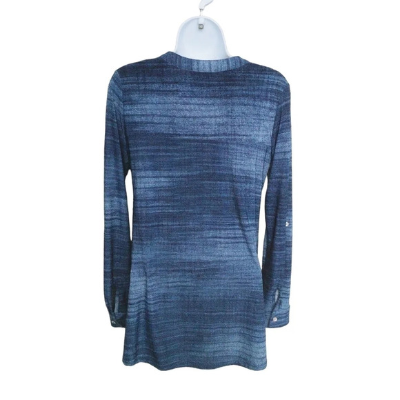 MyStyle  Faux Blue Jean Blouse Stretch Blue Tones S - Picture 7 of 9